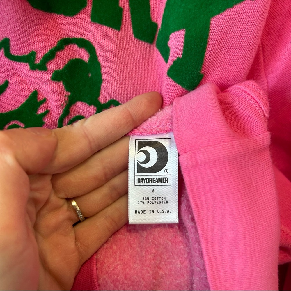 NEW Daydreamer New York State Green Velvet Pink Pullover Crew Neck Size Medium - Picture 6 of 8